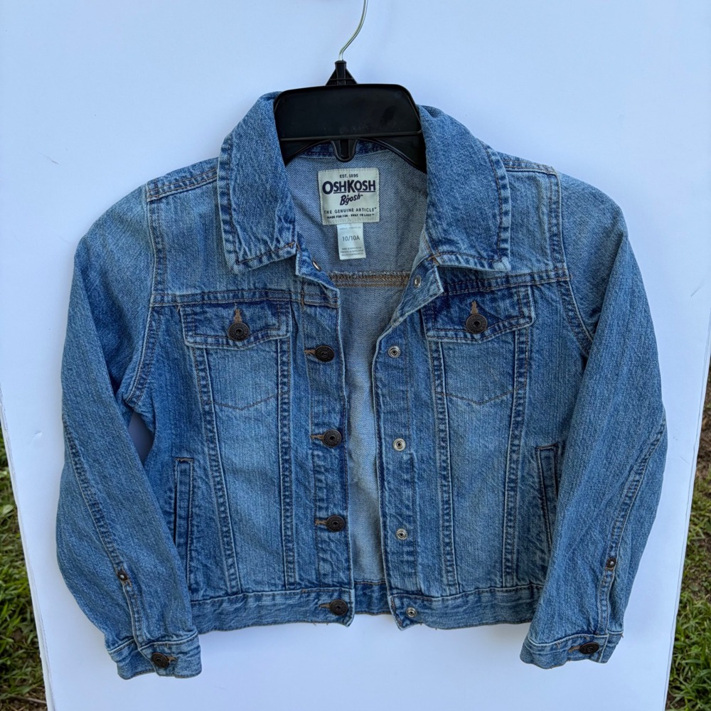 OshKosh Bgosh Kids Denim Trucker Jacket Medium Wash Blue Cotton Size 10 10A